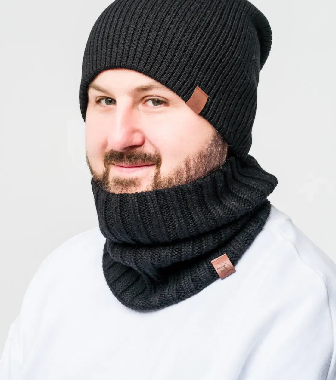 Berretto invernale spesso in lana merino 3-in-1, pieghevole, lungo, base, nero