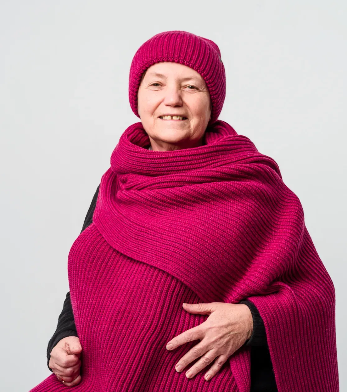 Set Invernale: Berretto e Sciarpa in Lana Merino - Maglia Spessa, Lampone Rosa