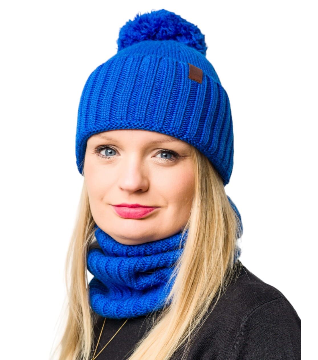 Gorro merino 2 en 1 azul cobalto azul claro gorro cálido para mujer