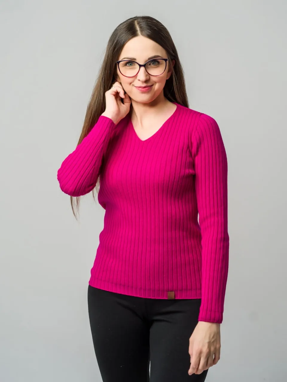 Langarmshirt 100% Merinowolle Fuchsia