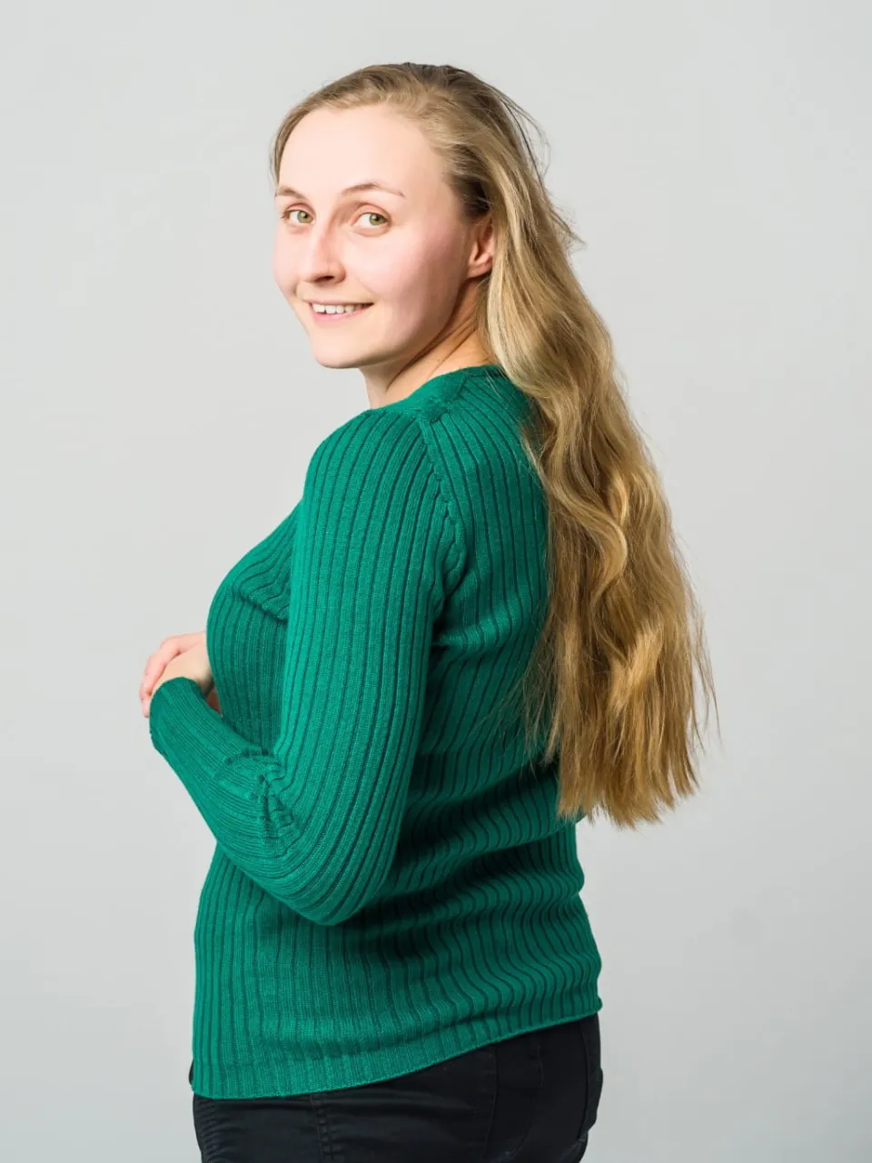 Langarmshirt 100% Merinowolle Flaschengrün