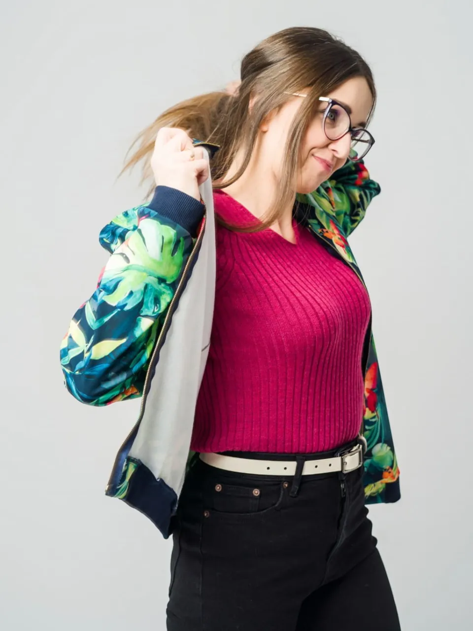 Top de punto de manga larga 100% lana merino rojo brillante