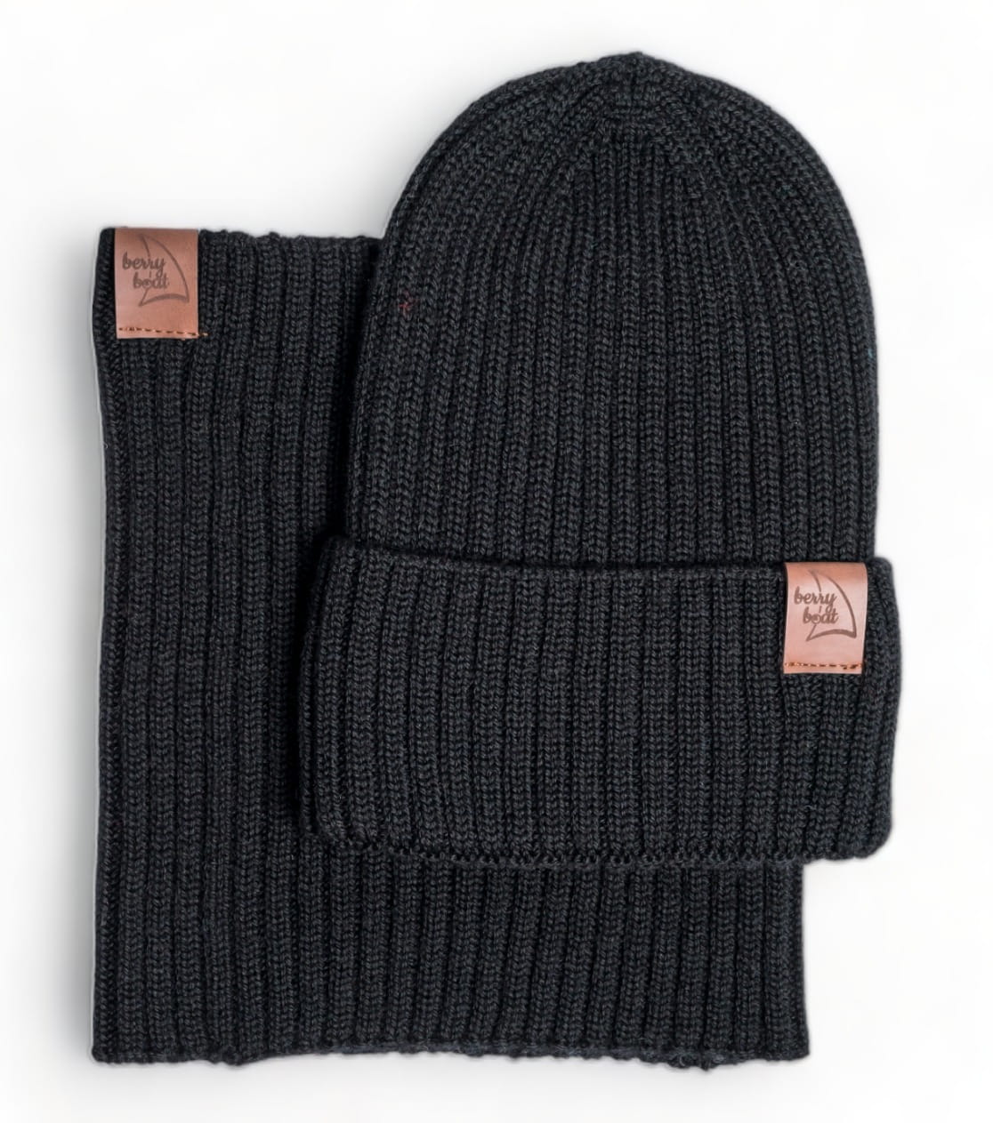 Basic Merino Set Beanie and Neck Warmer Black