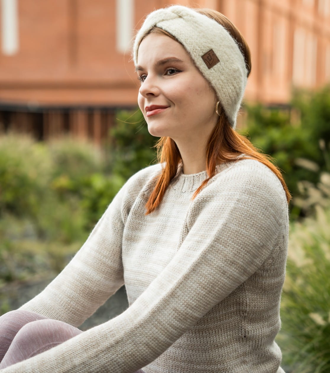Set fascia e sciarpa in alpaca naturale ecru beige chiaro Berryboat maglia merino alpaca 00005