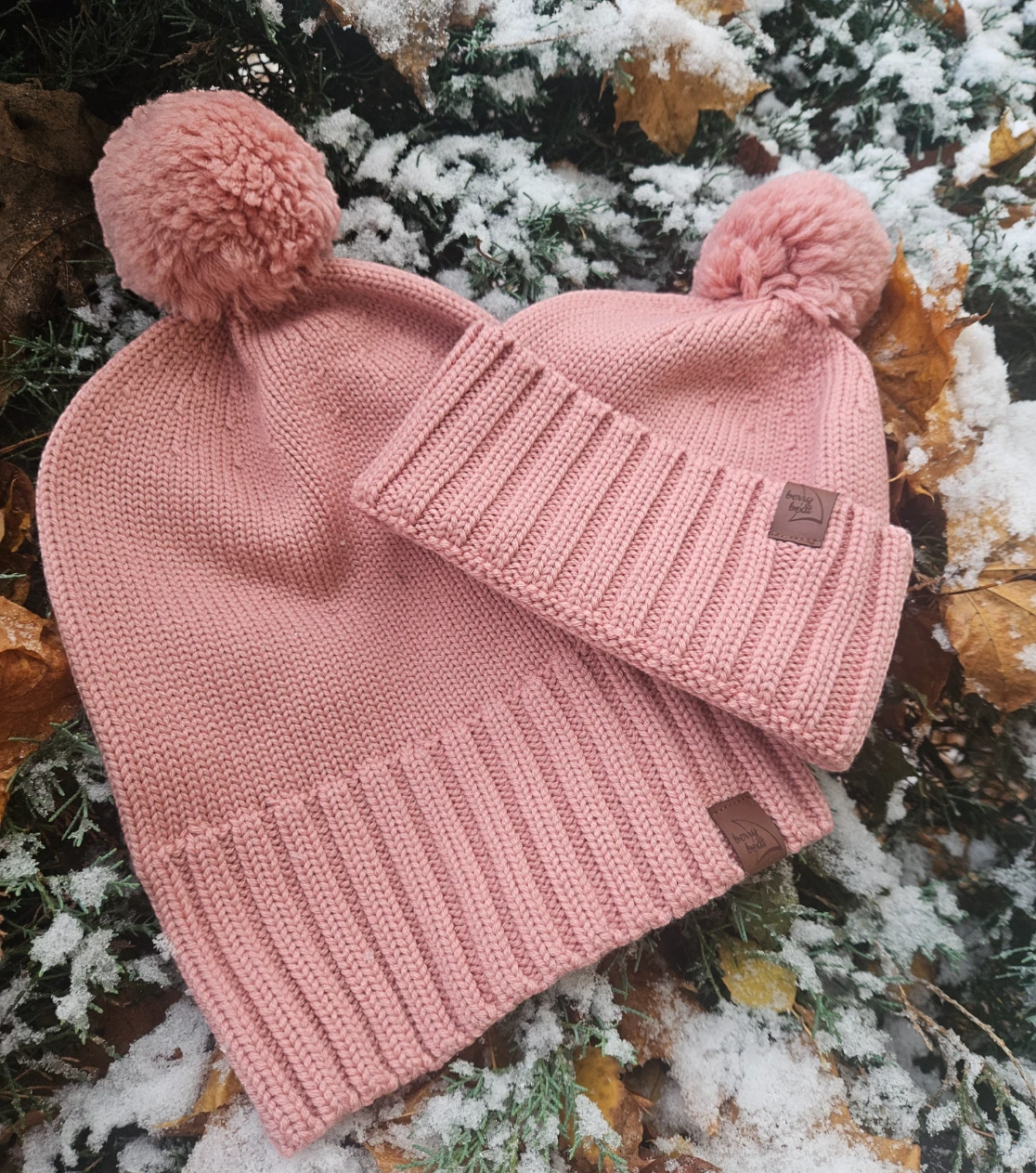 Berryboat Merino Wintermütze mit Schlauchschal Puderrosa