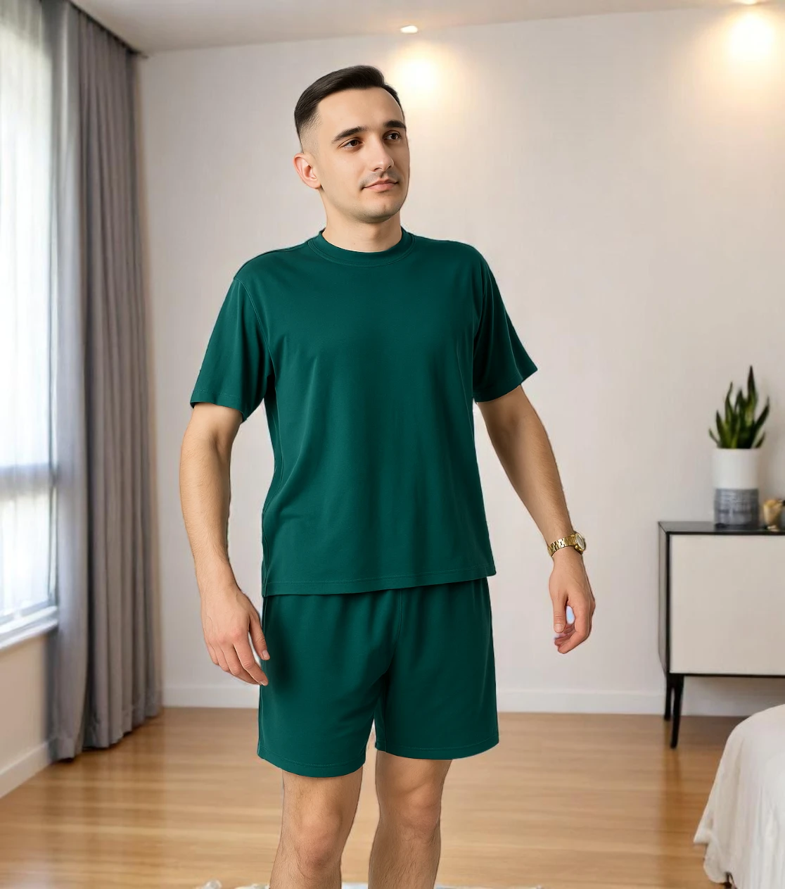 Herren kurze Pyjamahose aus Bambusviskose – Flaschengrün