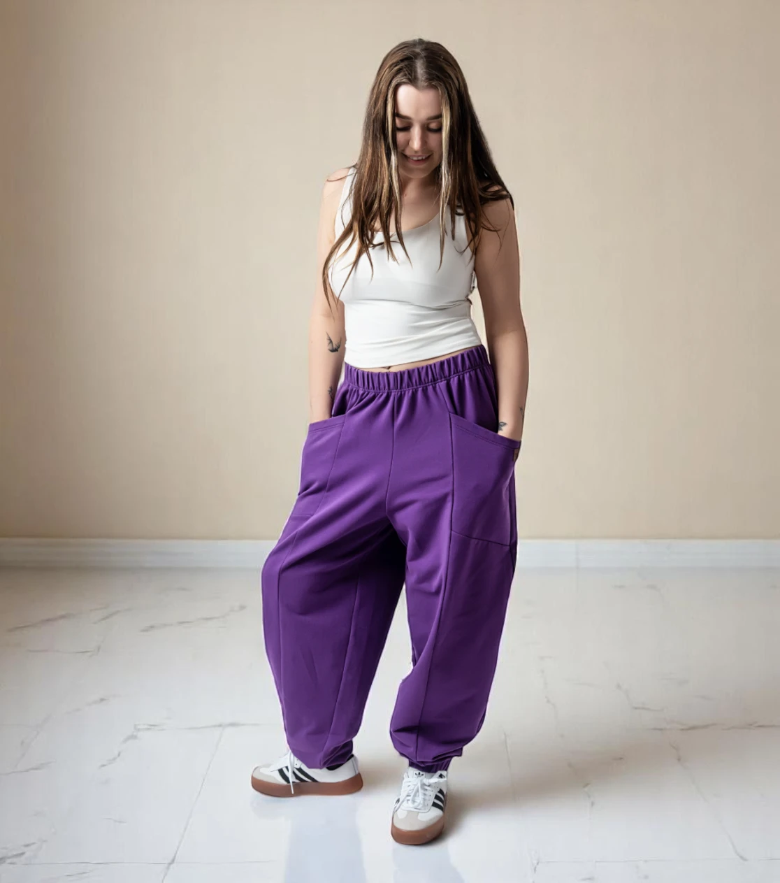 Pantaloni larghi pump viola