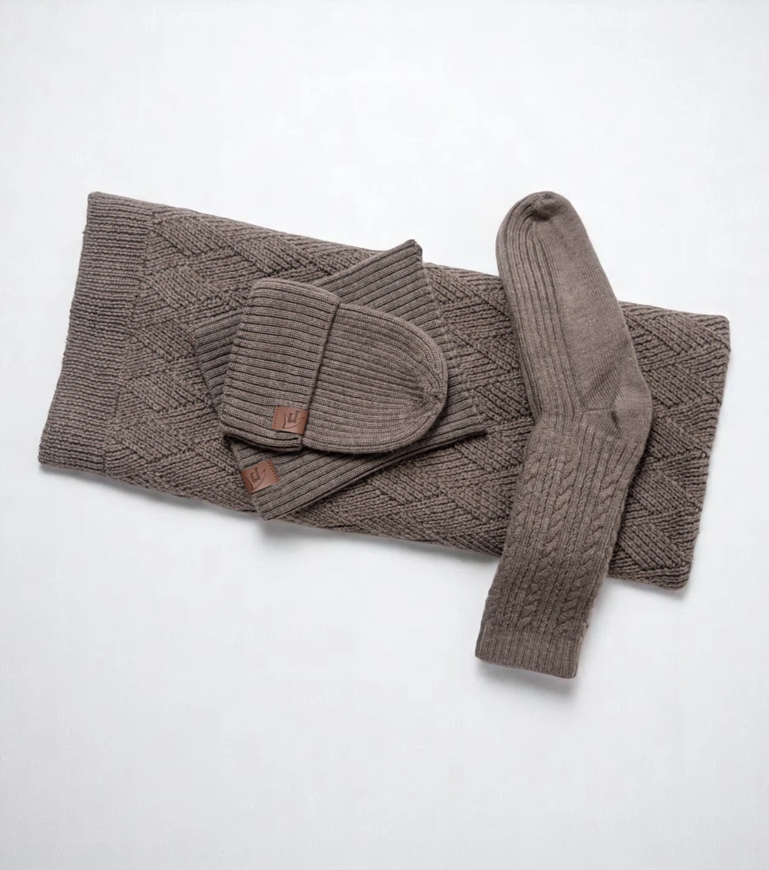 Merinowoll-Set für Babys – Decke, Mütze und Schlauchschal in Taupe