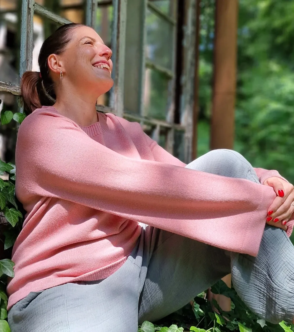 Oversize Merino-Oberteil – puderrosa