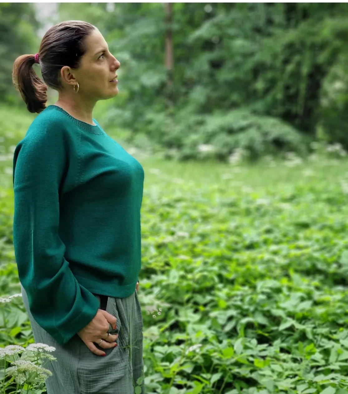 Casual Women's Merino Wool Sweater in Bottle Green