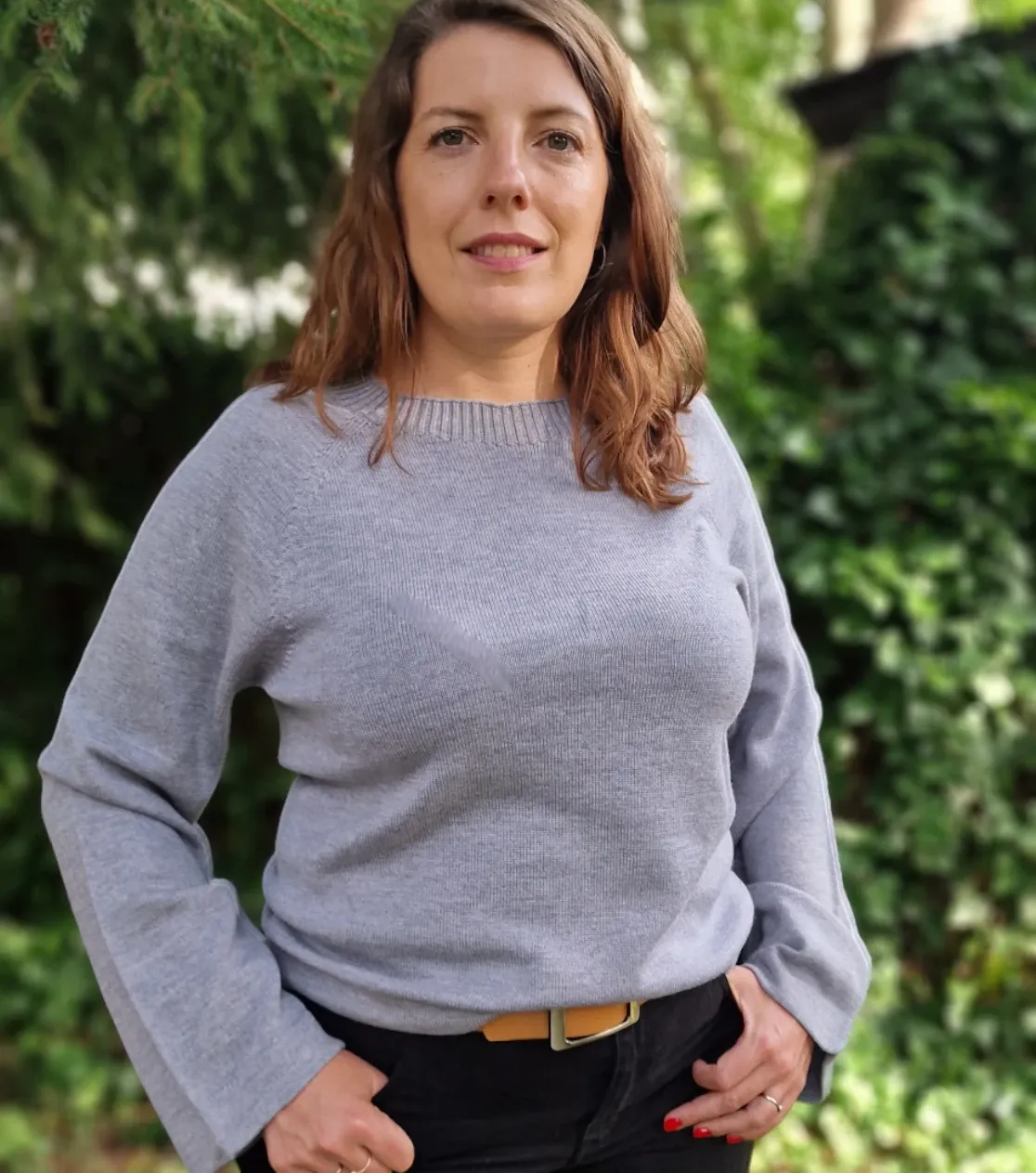 Top de punto de Lana Merino para Mujer, Corte Oversize - Gris