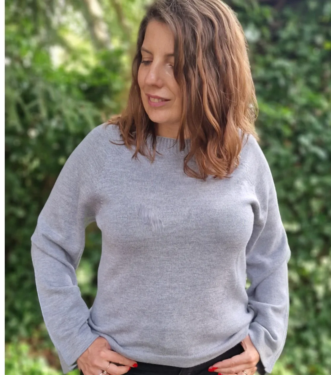 Top de punto de Lana Merino para Mujer, Corte Oversize - Gris