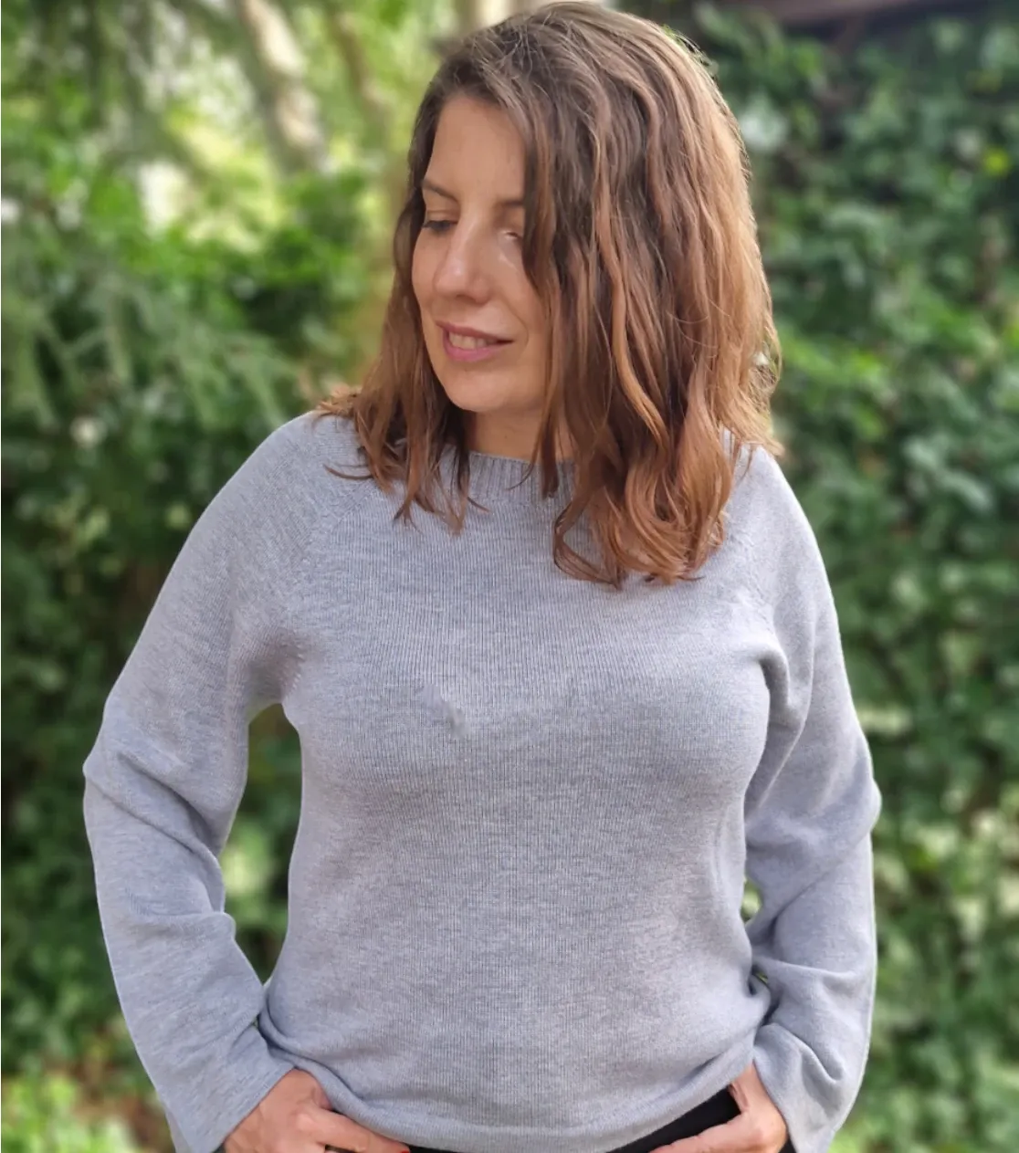 Top de punto de Lana Merino para Mujer, Corte Oversize - Gris