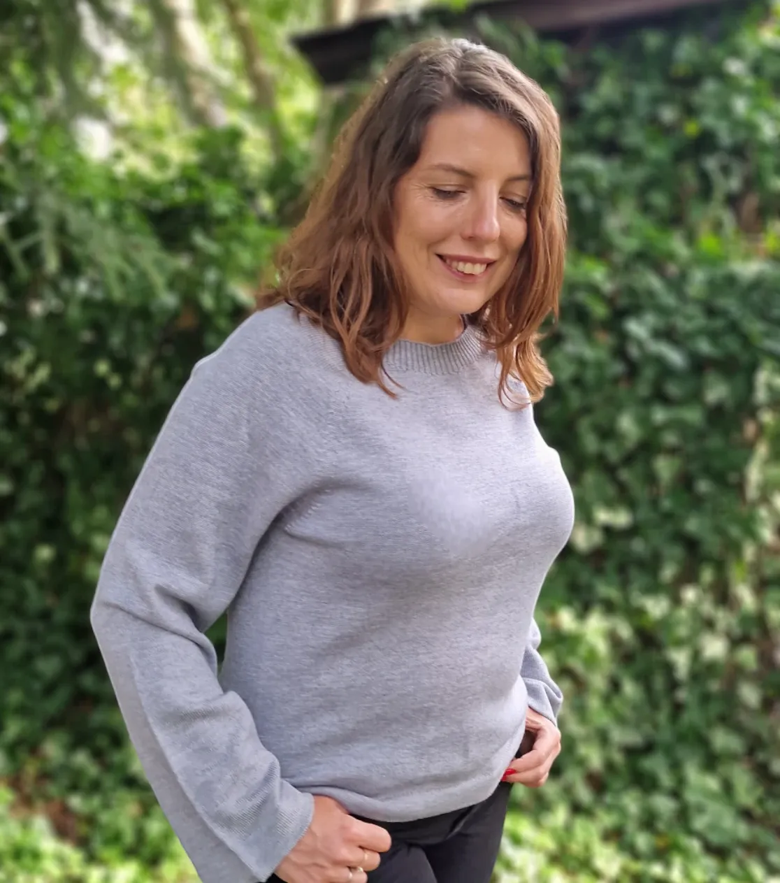 Top de punto de Lana Merino para Mujer, Corte Oversize - Gris