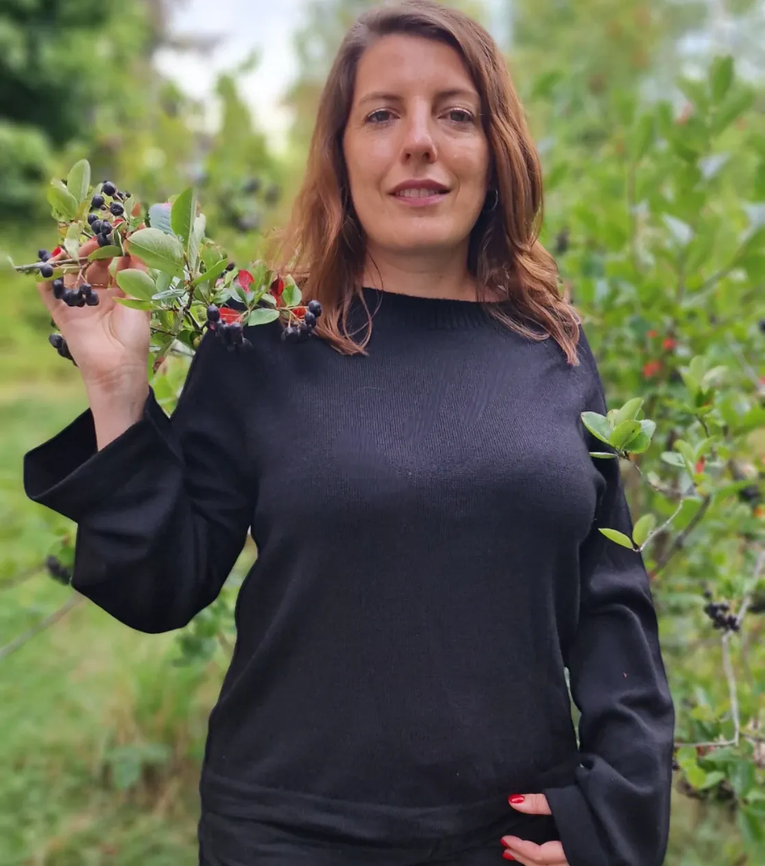 Top de punto femenino suelto de 100% lana merino - negro