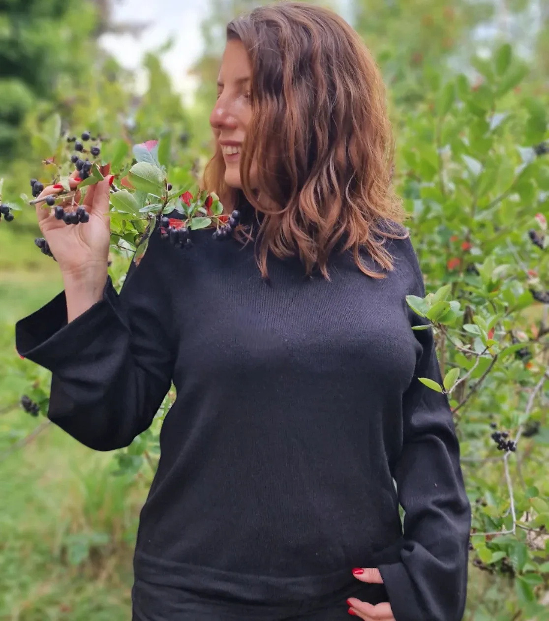 Top de punto femenino suelto de 100% lana merino - negro