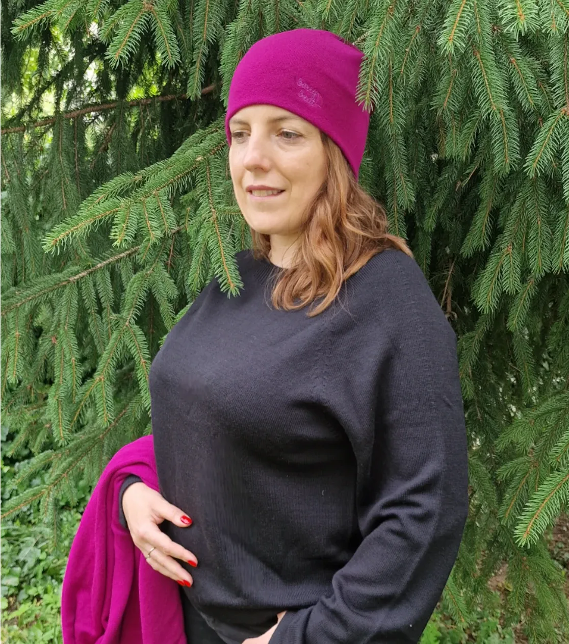Top de punto femenino suelto de 100% lana merino - negro
