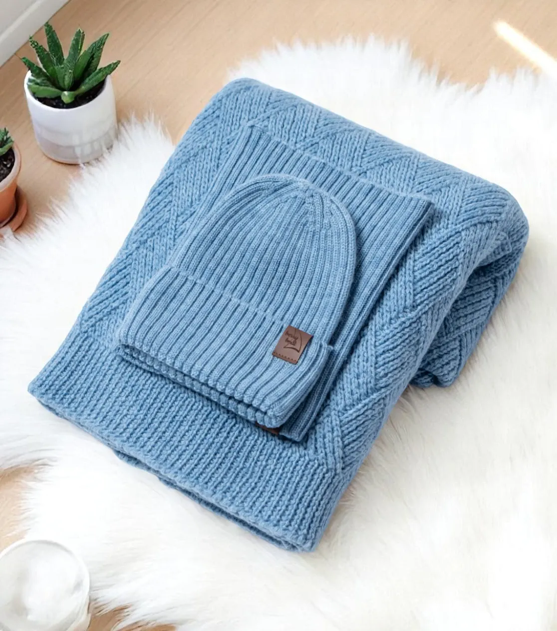Baby-Merino-Decke Blau Weicher Strick