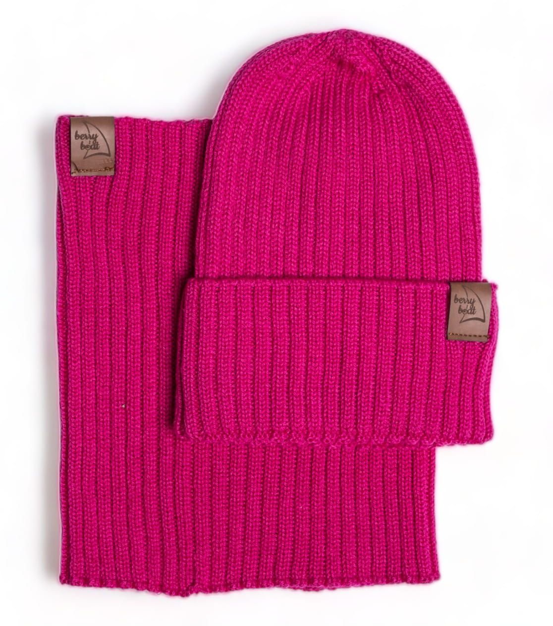 Basic Merino Set Beanie and Neck Warmer Fuchsia