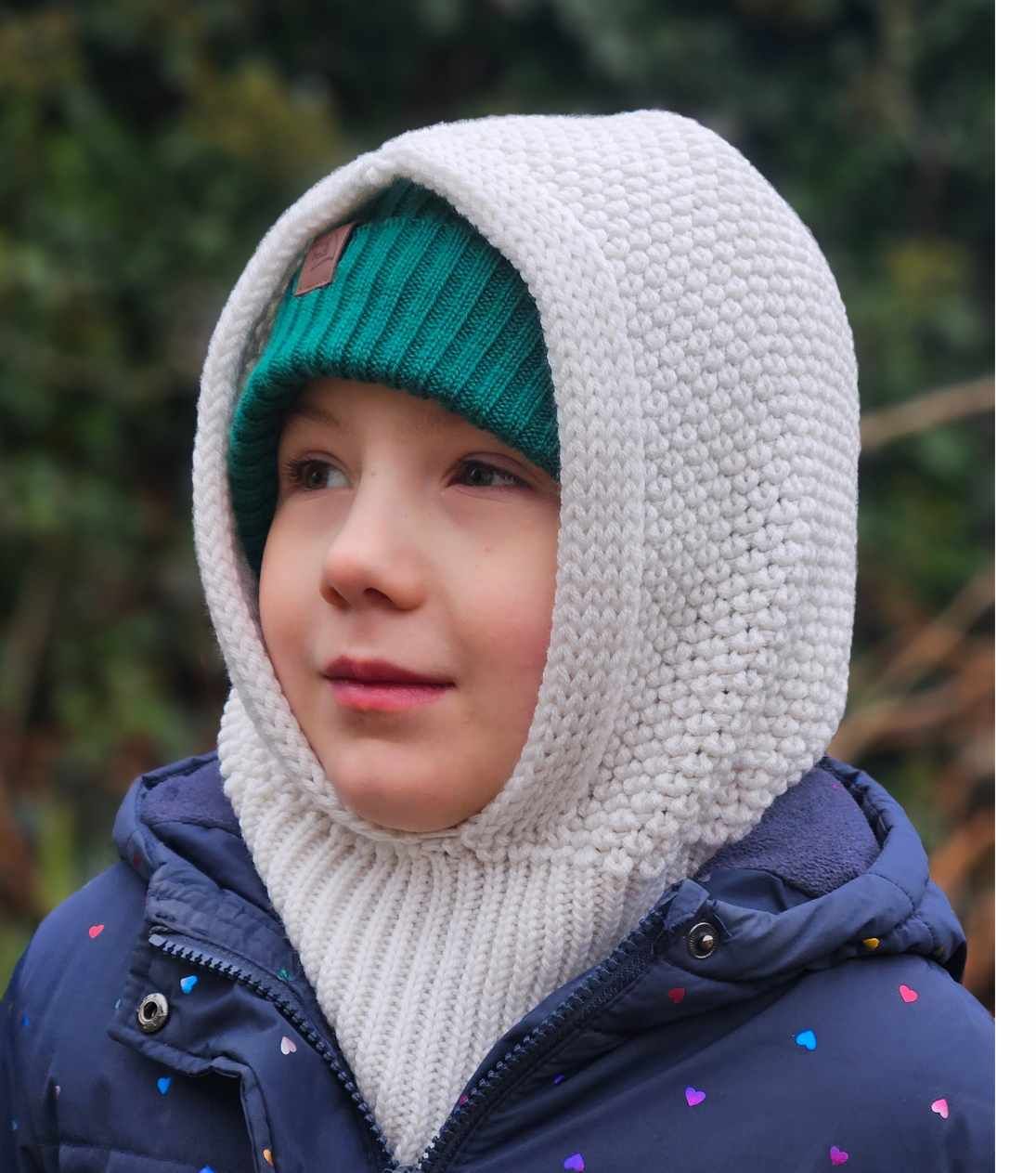Passamontagna con cappuccio bianco per bambini, ideale per l'inverno