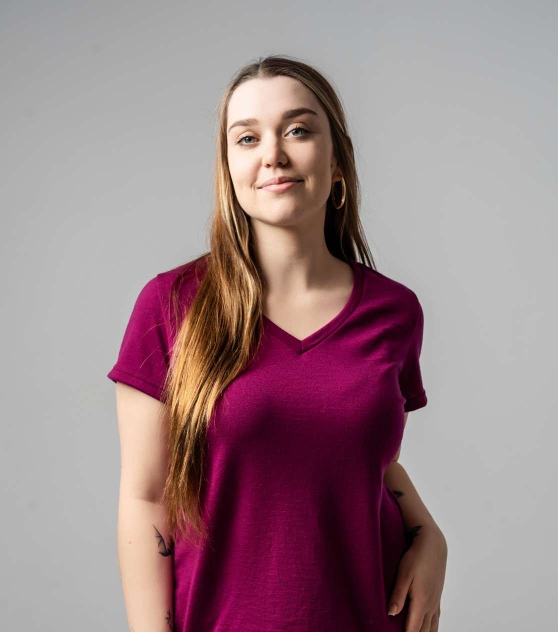 Damen Merino T-Shirt Kurzarm, leicht tailliert – Bischofsviolett