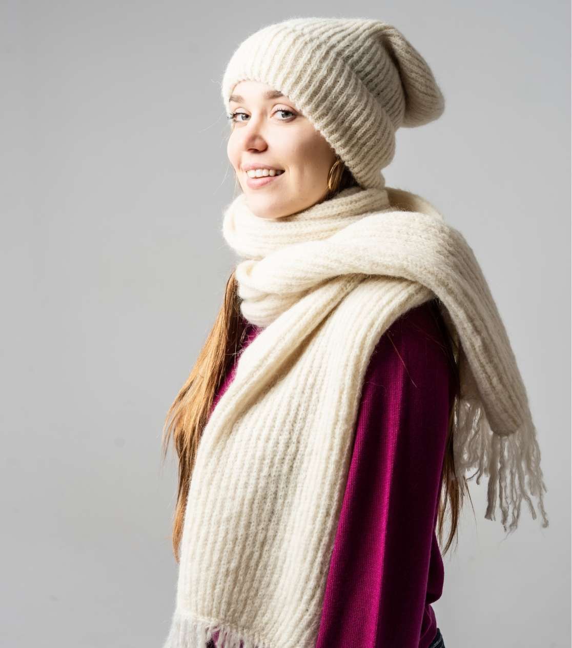 Wool Alpaca Scarf in Ecru – Matches Alpaca Beanie and Headband