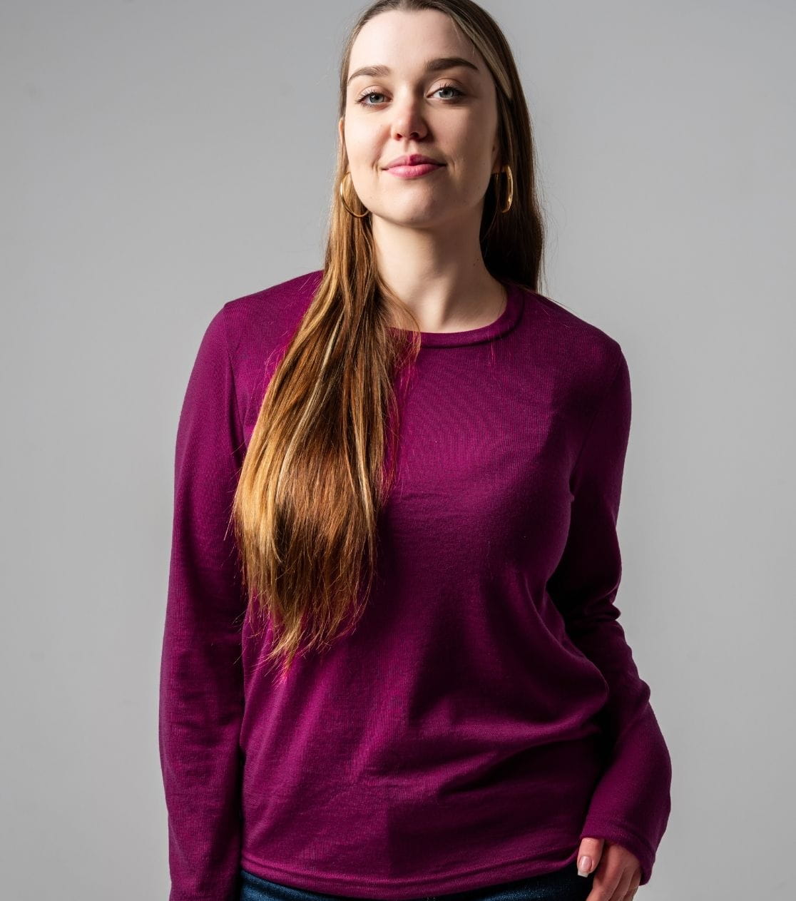 Maglietta donna 100% merino manica lunga viola