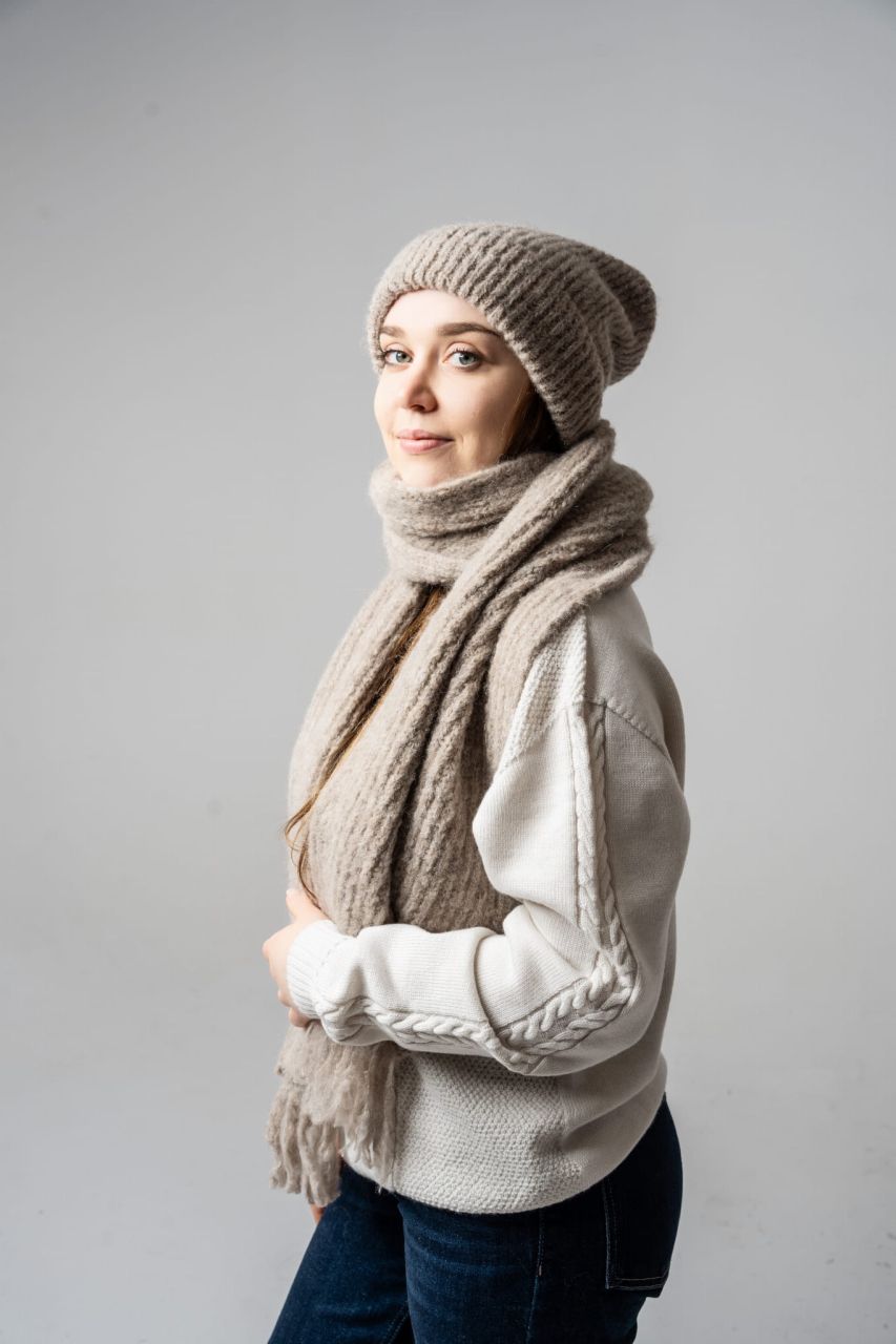 Sciarpa in alpaca beige – sciarpa invernale in lana di alpaca non tinta