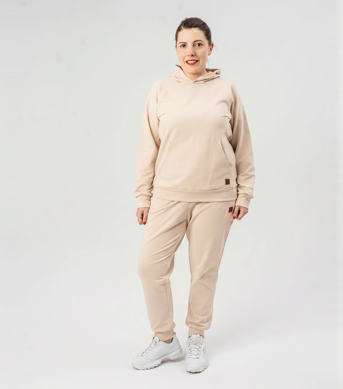 Spodnie dresowe codzienne unisex – lekka dzianina, piaskowe – zdjęcie 2
