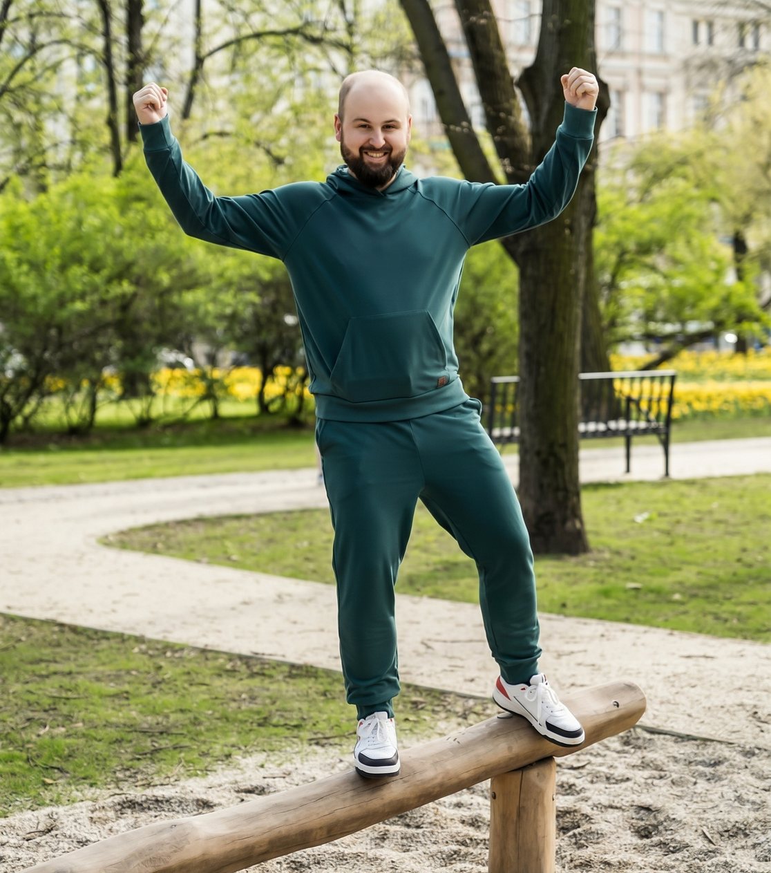 Spodnie dresowe codzienne unisex – lekka dzianina, butelkowa zieleń – zdjęcie 4