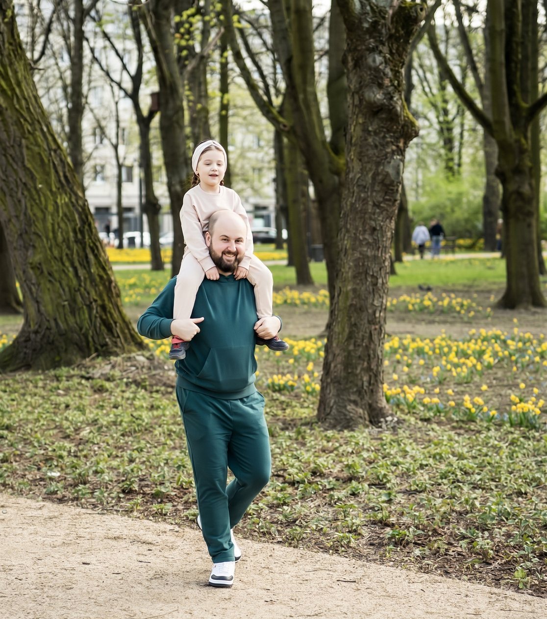 Spodnie dresowe codzienne unisex – lekka dzianina, butelkowa zieleń – zdjęcie 5