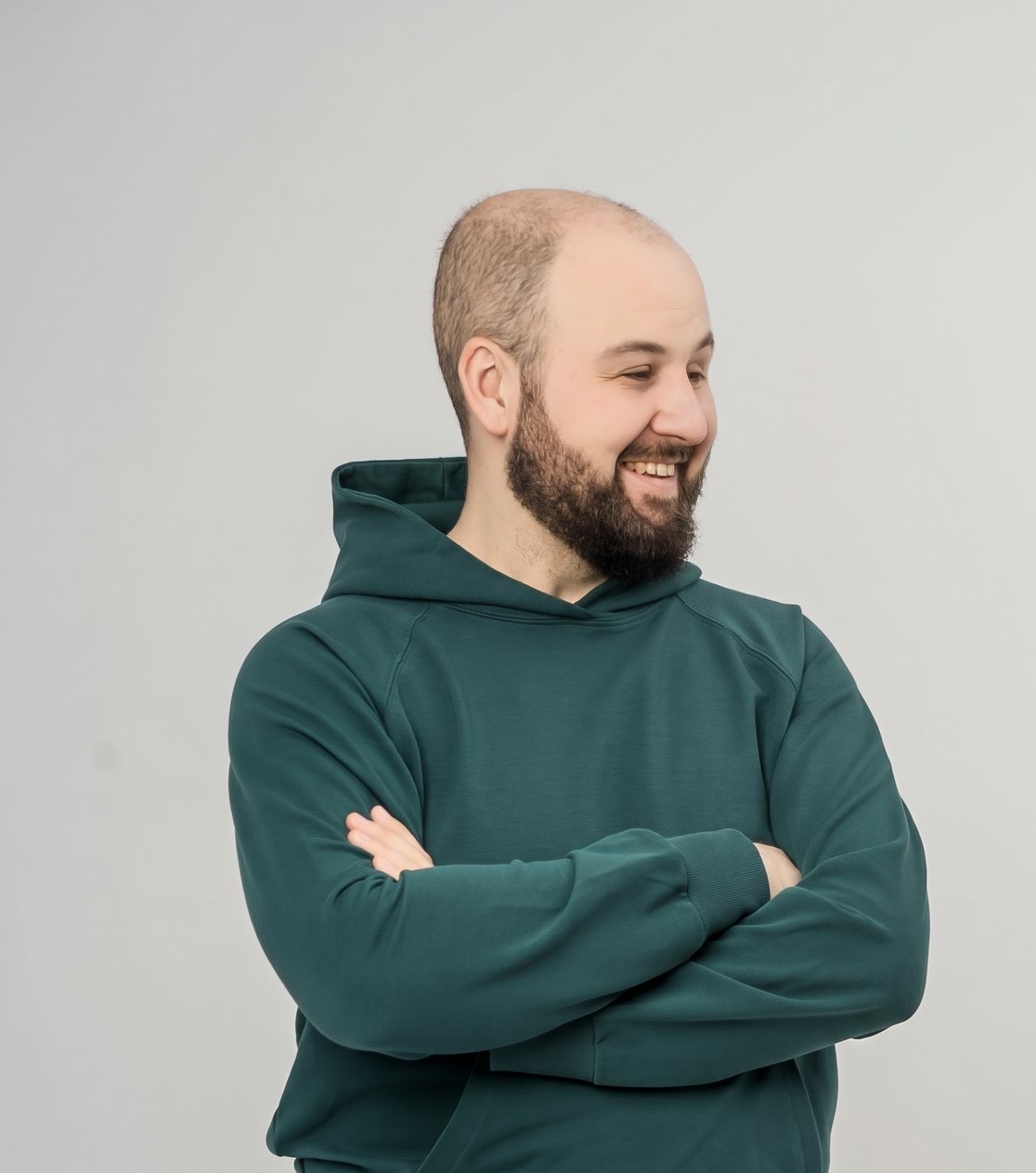 Bluza reglanowa z kapturem, unisex – lekka dzianina, butelkowa zieleń – zdjęcie 8