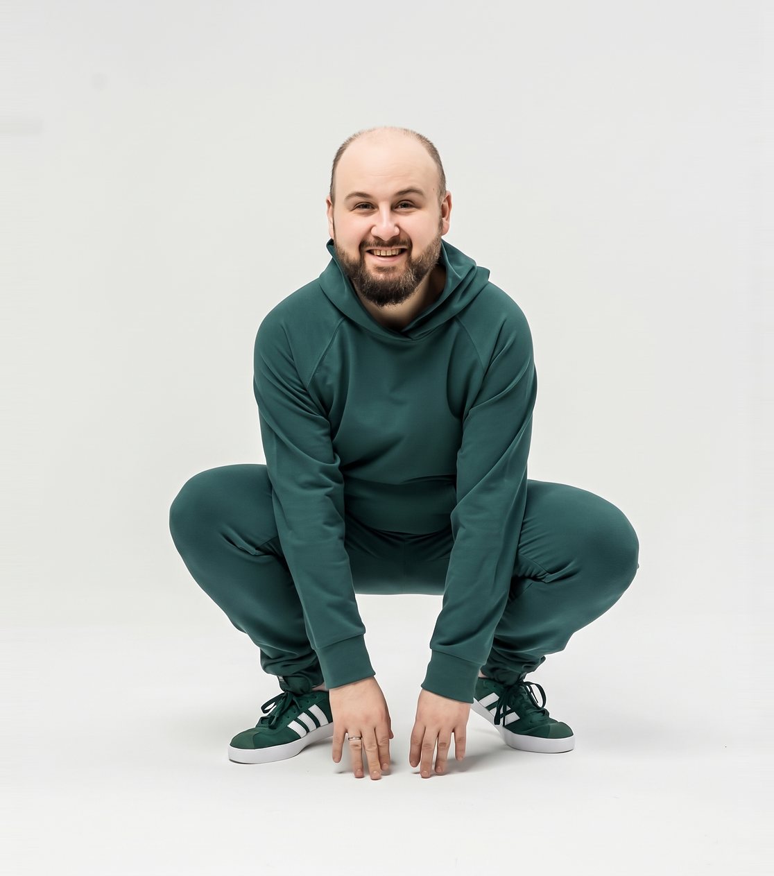 Bluza reglanowa z kapturem, unisex – lekka dzianina, butelkowa zieleń – zdjęcie 10