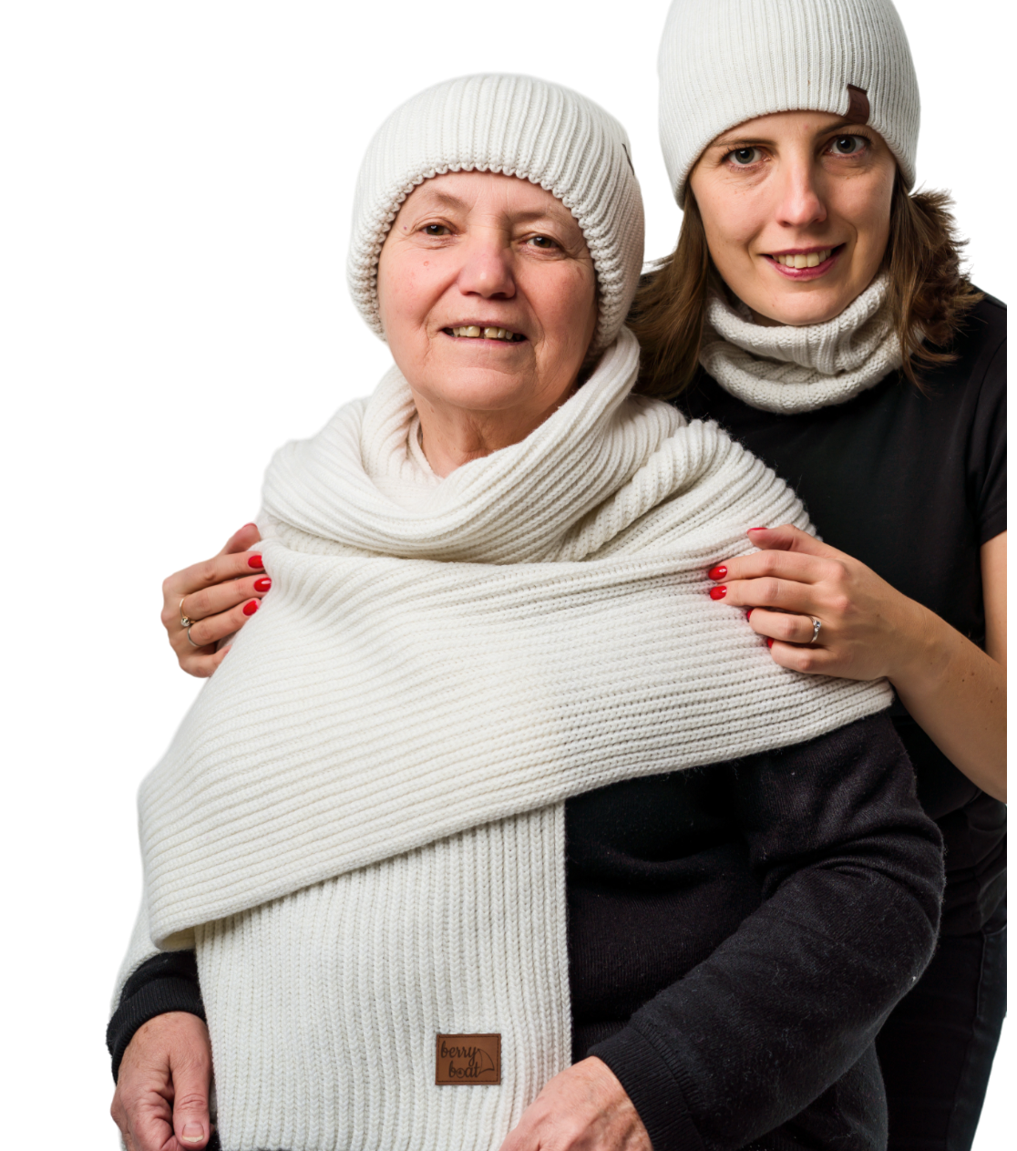 Merino Wool Scarf Complete Winter Set Ecru