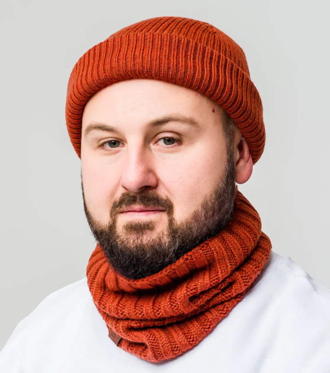 Gorro grueso de invierno de lana merino, doblado, largo, básico 3 en 1, producción polaca, Berryboat, nuez rojo castaño