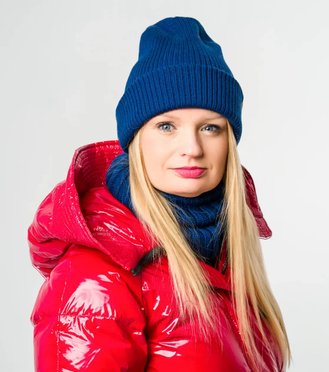 Dicke Wintermütze aus Merinowolle, umgeschlagen, lang, Basic 3in1, Polnische Produktion, Berryboat, Marineblau