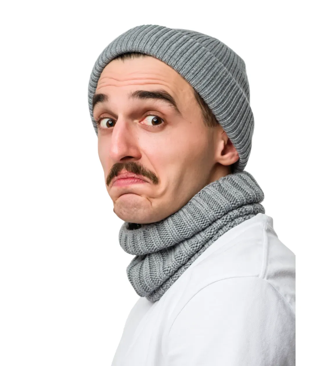 Gorro grueso de invierno de lana merino, doblado, largo, básico 3 en 1, producción polaca, Berryboat, gris