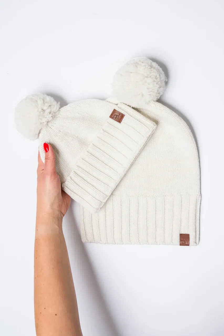 Berretto invernale spesso in lana merino con risvolto e pompon 2in1 produzione polacca