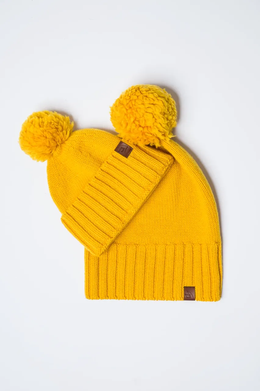 Gorro grueso de invierno de lana merino con doblez y pompón 2 en 1 producción polaca