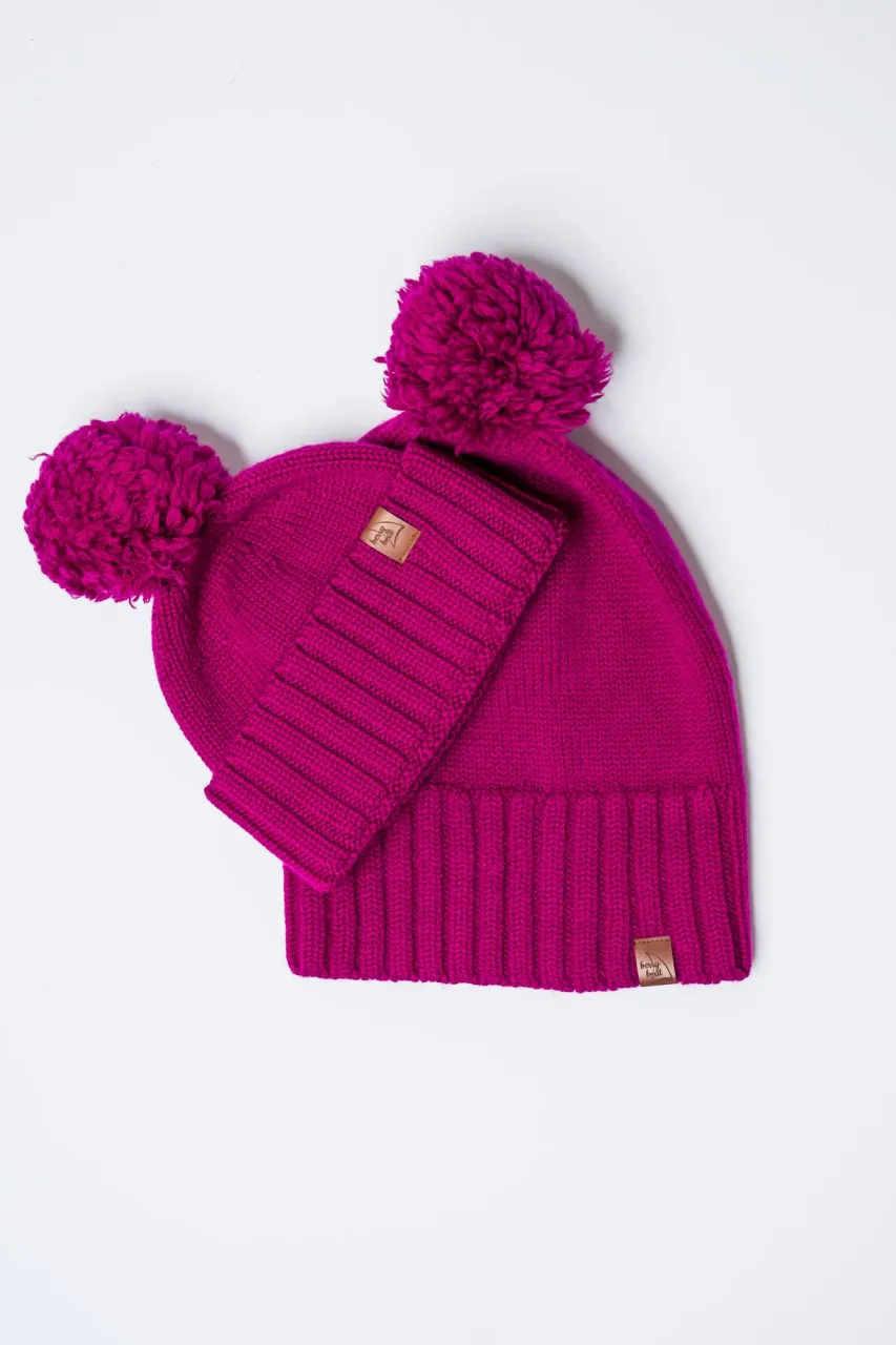 Berretto invernale spesso in lana merino con risvolto e pompon 2in1 produzione polacca