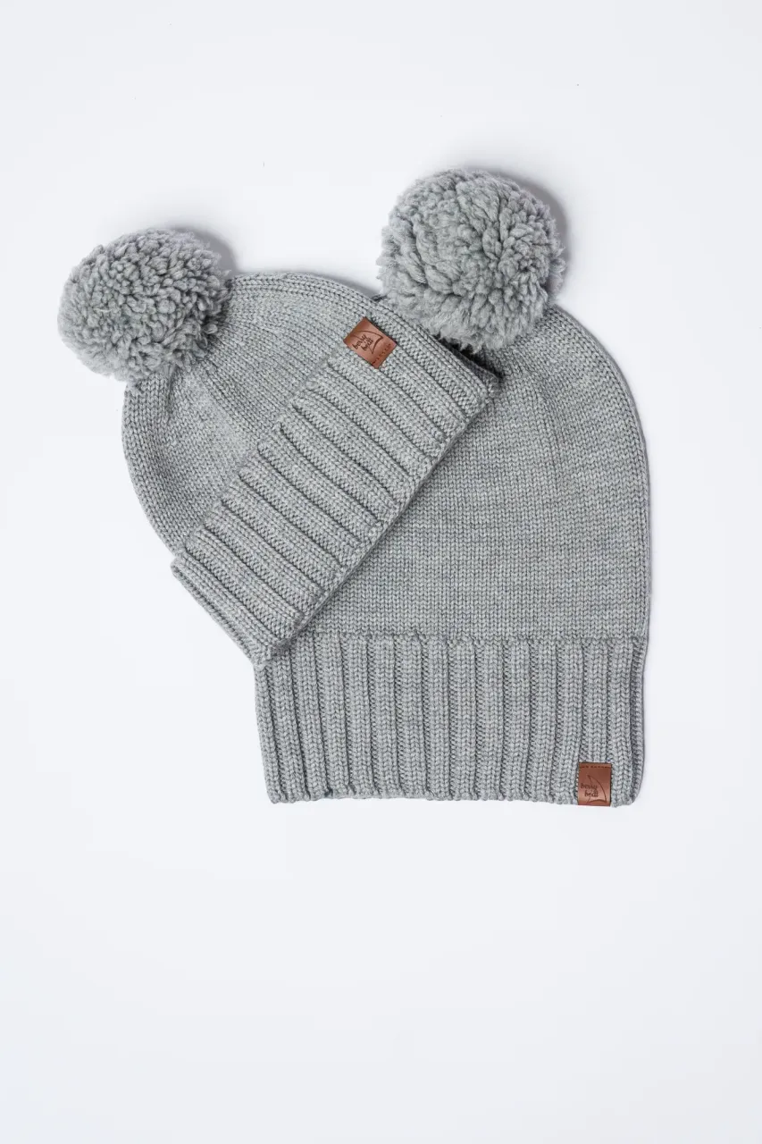 Gorro grueso de invierno de lana merino con doblez y pompón 2 en 1 producción polaca