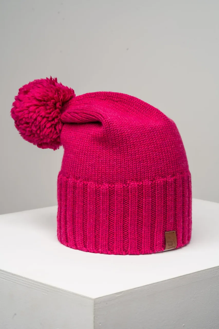 Gorro grueso de invierno de lana merino con doblez y pompón 2 en 1 producción polaca