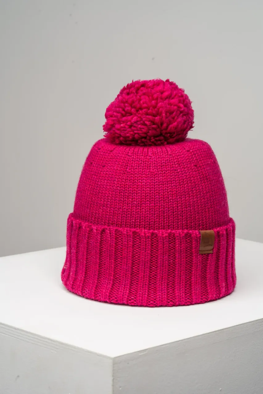 Gorro grueso de invierno de lana merino con doblez y pompón 2 en 1 producción polaca