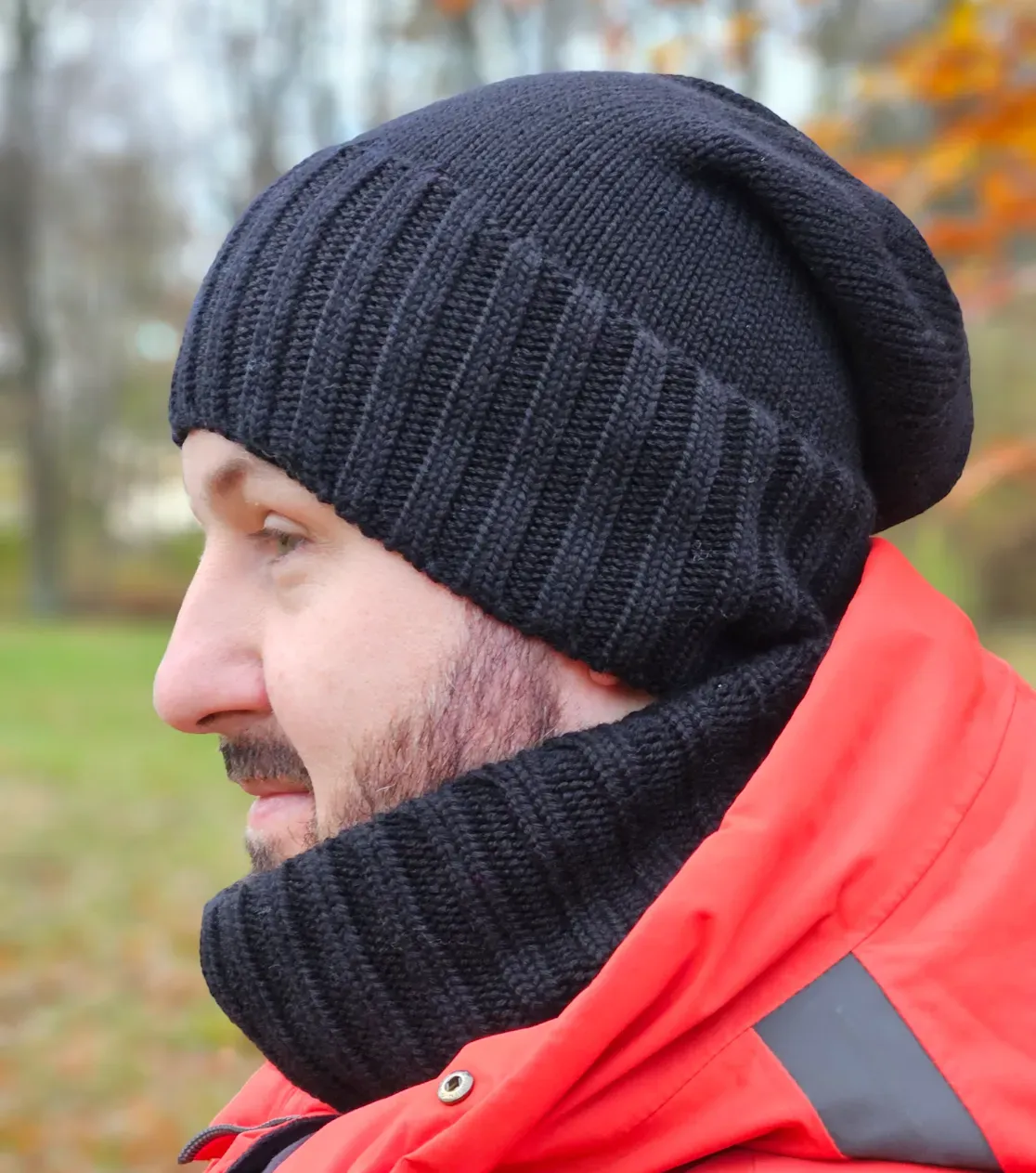 Men's Thick Merino Wool Winter Beanie with Fold, Long 2-in-1 Wool Beanie Polish Made Berryboat