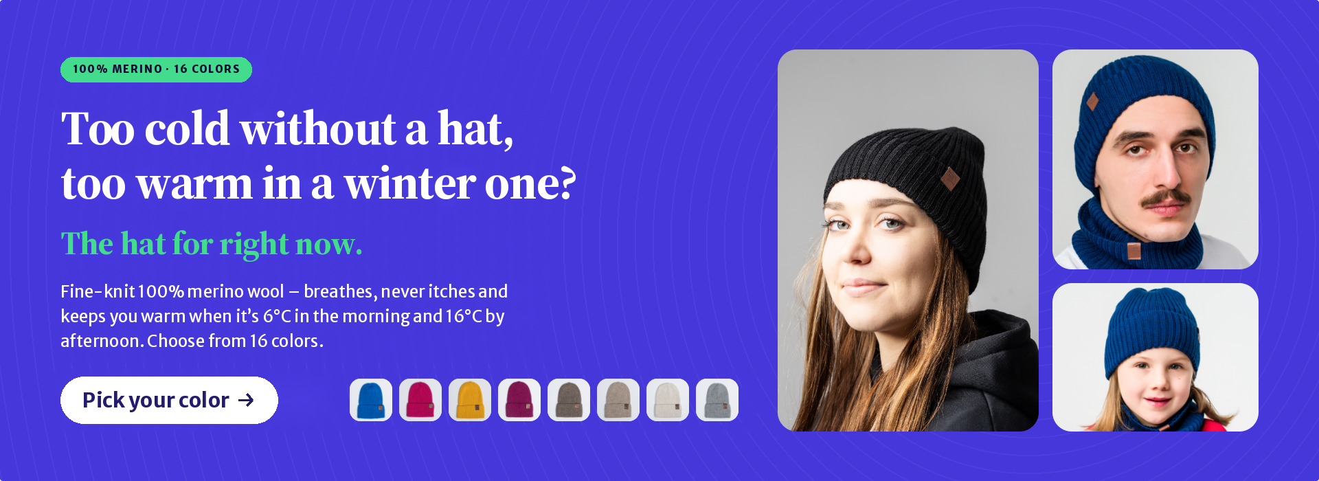 Mid-season merino beanie — 16 colors, knitted in Poland. Pick your color