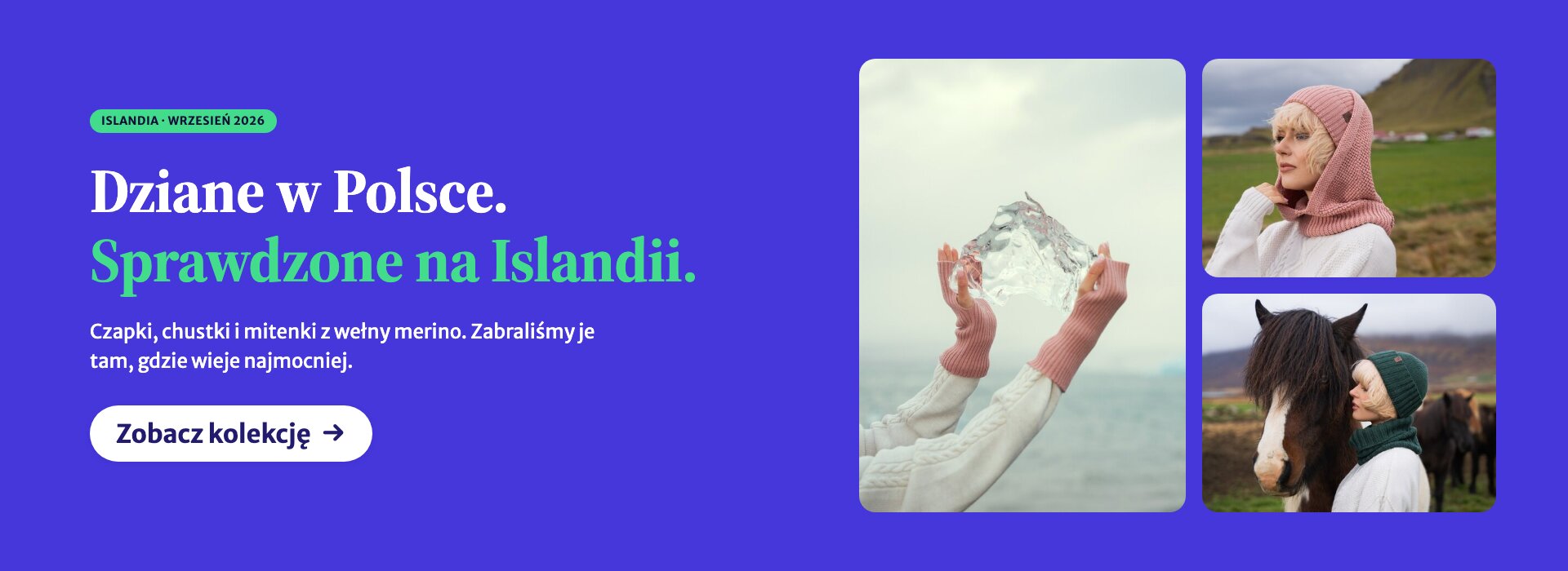 Dziane w Polsce. Sprawdzone na Islandii. Czapki, chustki i mitenki z wełny merino. Zobacz kolekcję Islandia 2026.