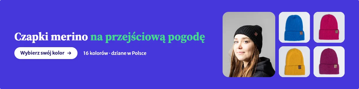 Czapka przejściowa z merino — 16 kolorów, dziane w Polsce. Wybierz swój kolor